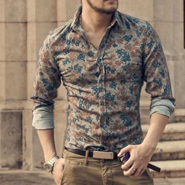 299 Rs Only Flower Style Casual Men Shirt Long Sleeve TheSparkShop.in